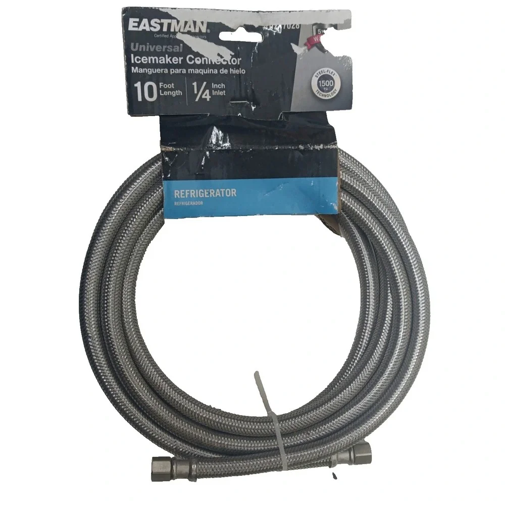 Eastman 10ft x 1/4-in ICEMAKER Compression Stainless Steel Flex Hose  #98517 New
